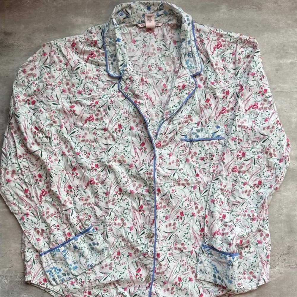 Victorias Secret Floral Pajama Set White Red Blue Green Botanical Sleepwear M